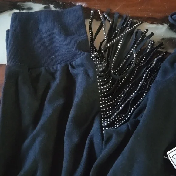 Young Fabulous & Broke Black Fringe Pants with Rhinestones - Picture 3 of 6